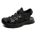 Premium black men's mesh outdoor beach sandals with rotary buckle and anti-slip sole - 38 / Black