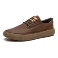 Premium brown cowhide leather men's casual shoes with soft textured sole and lace-up design - 38 / Dark Brown