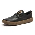 Men's black genuine leather casual shoes with thick textured non-slip rubber soles - 38 / Black