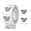 Detailed view of 1-inch Thank You stickers with dimensions and quantity info - Thank You For Your Order! (C23) / 500 Stickers/Roll / 25mm