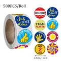 Detail view of 500 colorful reward stickers roll with 8 unique motivational designs - Reward Incentive Style (C142) / 500 Stickers/Roll (2.5cm)