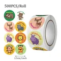 Detail view of 500pcs roll of children reward stickers with cute cartoon animals 1 inch - Cartoon Reward Stickers (C133) / 500 Pieces/Pack / Multicolor Animal Set C133