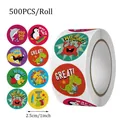 Roll of 500 motivational reward stickers for kids featuring colorful cartoon animal designs - Cartoon Reward Stickers (C135) / 500 Pieces/Pack / Multicolor Animal Set C135