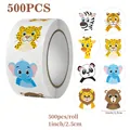 A detailed view showing a roll of 500 cartoon animal reward stickers measuring 1 inch - Cartoon Animals (C480) / 500 Pieces/Pack (2.5cm)