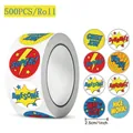 Roll of 500 colorful superhero style English reward stickers for kids and students - Multi Pattern Combination (C110) / 25mm 500 Pcs/Roll