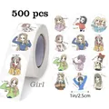 Detail view showing 12 cute anime zodiac girl stickers on a 500-piece sticker roll - Cartoon Girl Series (C941) / 500 Pieces/Pack