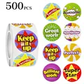 Detailed view of 500pcs reward stickers roll featuring various motivational designs - Reward Slogans (C551) / 2.5cm/500 Sheets Per Pack