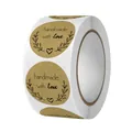 Close-up view of a kraft paper sticker roll with round 'handmade with love' gift labels - Floral Handmade Style C (C51C) / 25mm 500 Pcs/Roll