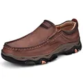 Men's brown leather slip-on loafers with durable soft rubber sole for outdoor wear - 40 / Slip-on / Tan