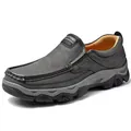 Herren Slipper aus dunkelgrauem Leder mit weicher Sohle im lässigen Design - 40 / Zum Hineinschlüpfen / Grau
