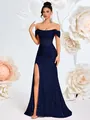 Elegante dettaglio di un abito da sera blu navy con paillettes, spacco e corsetto. - XS / Vestiti / Blu navy