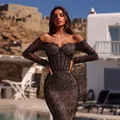 Elegante abito corsetto in pizzo nero con spalle scoperte e vita a lisca per la sera - XS / Vestiti / Nero