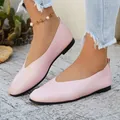 Vista detallada de los zapatos planos rosas con cuello en V para mujer de estilo retro - 36 / Rosa
