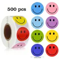 Roll of 500 colorful smiley face reward stickers with 1-inch diameter labels - C338 Style / 25mm 500 Pcs/Roll