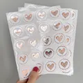 Detailed view of rose gold heart-shaped envelope seal stickers on transparent sheets - Heart Flower Wreath Style / 20 Pieces / C548 Rose Gold on White