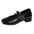 Elegantes zapatos Mary Jane franceses negros con punta cuadrada y correas dobles ajustables - 35 / Negro