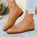 Vintage brown pebbled leather flat shoes for women featuring a minimalist design - Dark Brown