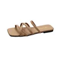 Eleganti sandali bassi beige a punta quadrata con cinturini incrociati per donna - 35 / Kaki