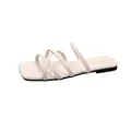 Sandali bassi bianchi minimalisti con punta quadrata e cinturini sottili - 35 / Beige