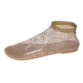 Elegante Damen Netz-Sandalen mit funkelnden Strasssteinen und hohlem Design, flach. - 35 / Gold