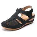 Elegante schwarze Retro-Keilsandalen für Damen mit atmungsaktivem Oktopus-Design - 35 / Schwarz