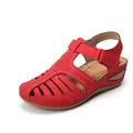 Rote Damen-Keilsandaletten im Retro-Stil mit geschlossener Kappe und Klettverschluss - 35 / Rot