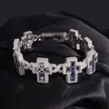 S925 sterling silver cross bracelet with pavé-set purple moissanite stones - 19.4mm + 7 Inch / Royal Purple Moissanite Cross (B1885) / White Gold
