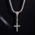 3mm 925 sterling silver moissanite hip hop cross tennis chain necklace - 3mm 18 Inch / Silver Tone With White Moissanite