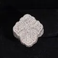 Anillo con cruz de moissanita de lujo en plata S925 estilo hip hop para hombres - Talla US 7 / Plateado
