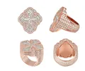 Anillo hip-hop de plata S925 con cruz de moissanita en acabado brillante oro rosa - Talla US 7 / Oro Rosa y Plata