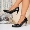 Elegante schwarze spitze Stilettos mit goldenen Nieten für formelle Geschäftskleidung - Schwarz