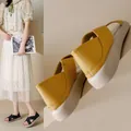 Lightweight women's open-toe sandals with cross straps and comfortable flat thick sole - 35 / Yellow
