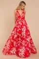 Elegant deep V-neck red floral chiffon maxi dress with backless design for summer party - S / Dresses / Red