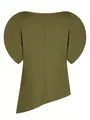 Olive green slim fit T-shirt featuring asymmetric hem and dramatic puff sleeves - Green