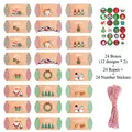 Detaillierte Ansicht des 24-teiligen Weihnachts-Adventskalender-Sets mit Kraftboxen und Aufklebern - s748 (24 Boxen + Rot-Weiß Baumwollseil) / 24 Stück