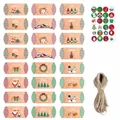 Inhalt des Sets: 24 DIY Weihnachts-Adventskalender-Boxen aus Kraftpapier mit Aufklebern. - s748 (24 Boxen + Natur Hanfseil) / 24 Stück