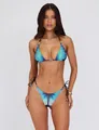 Ensemble bikini bleu imprimé papillon tropical avec perles colorées et licou ajustable - S / Haut Et Bas / Imprimé Bleu