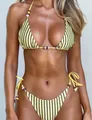 Ensemble bikini à rayures jaunes tropicales avec perles colorées et bas à nouer - S / Haut Et Bas / Carreaux Jaune