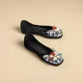 Elegant black velvet flat shoes for women with luxurious colorful jewel embellishments - 34 / Black (Unlined)
