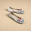 Grey velvet women's ballet flats with colorful rhinestone and floral decorations - 34 / Apricot (Single Lining)