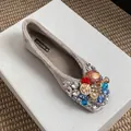 Grey velvet slip-on flats with ornate rhinestone and jewel embellishments - 34 / Apricot (Fleece Lining)