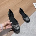 Elegante schwarze Ballerinas im französischen Stil mit funkelndem Strass und Cut-out-Design - 34 / Halbschuhe (1183-1) / Schwarz