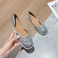 Elegante, hohle Strass-Ballerinas mit quadratischer Zehenpartie und glitzernden Kristallen - 34 / Halbschuhe (1183-1) / Silber