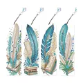 Set di quattro segnalibri fai-da-te con pittura a diamante 5D e piume eleganti in blu - Stile 7 (Motivi con Piume e Mandala - Set da 4) / Confezione da 4 (Include Cordino e Nappina)