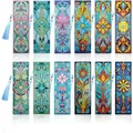 Set di 12 segnalibri creativi fai-da-te Mandala 5D diamond painting con nappe blu - Stile 10 (Mandala Floreale Geometrico - Set da 12) / Confezione da 12 (Include Cordino e Nappina)