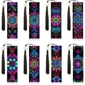 Segnalibri creativi mandala 5D diamond painting in pelle PU con nappe eleganti - Stile 14 (Stile Mandala Etnico - Set da 8) / Confezione da 8 (Include Cordino e Nappina)