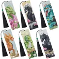 Set di 6 segnalibri fai da te 5D diamond painting tema drago con eleganti nappe nere - Stile 16 (Drago Auspicioso Colorato - Set da 6) / Confezione da 6 (Include Nappina e Pendente)