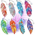 Set completo di 8 segnalibri piuma colorati pittura diamante 5D fai da te in pelle sintetica - Stile 18 (Piuma Mandala/Set di 8)