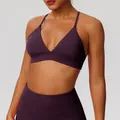 Premium dark purple double-sided brushed sports bra and yoga leggings fitness set - Plum Purple