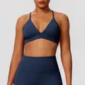 Elegant navy blue quick-dry yoga sports bra featuring a soft brushed fabric finish - Navy Blue